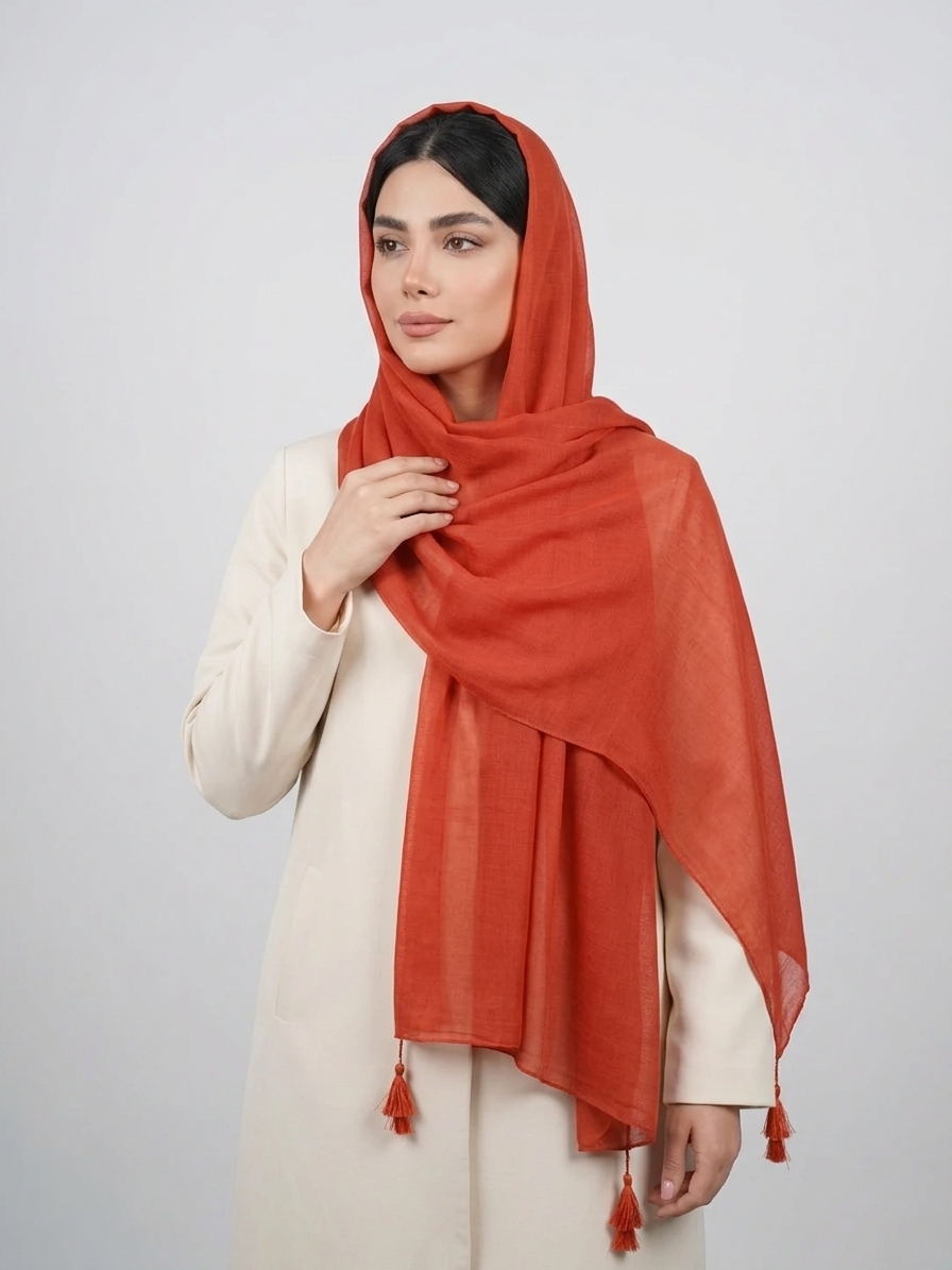 شال سوپر نخ رنگی کد 554 - نارنجی - تصویر ۱