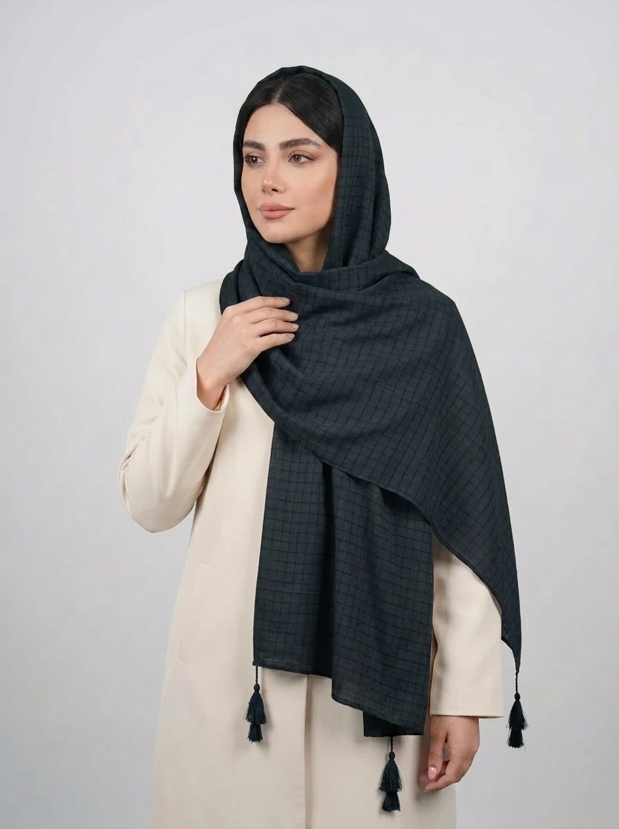 شال ساده سوپرنخ منگوله دار کد 607 - سفید - تصویر ۱