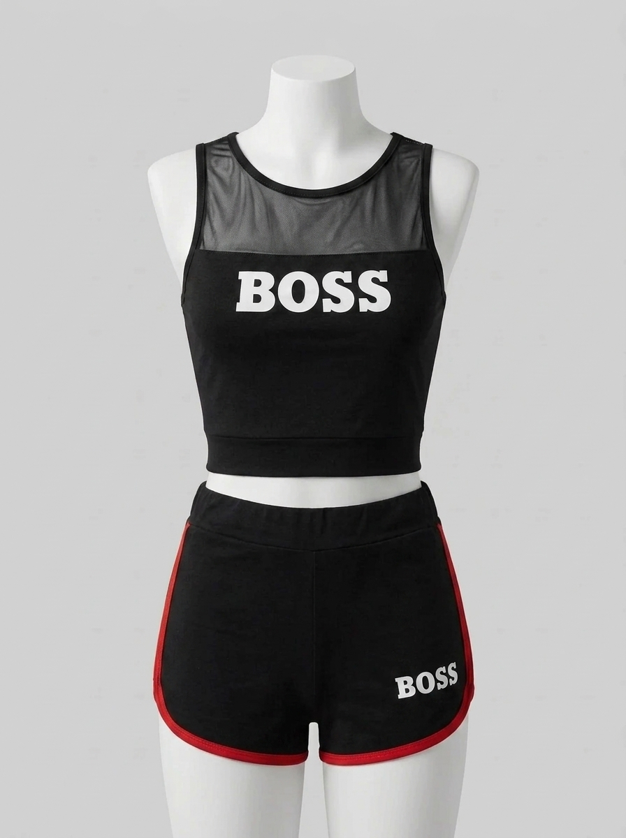 ست تاپ شورتک طرح BOSS کد 237 - مشکی - تصویر ۳