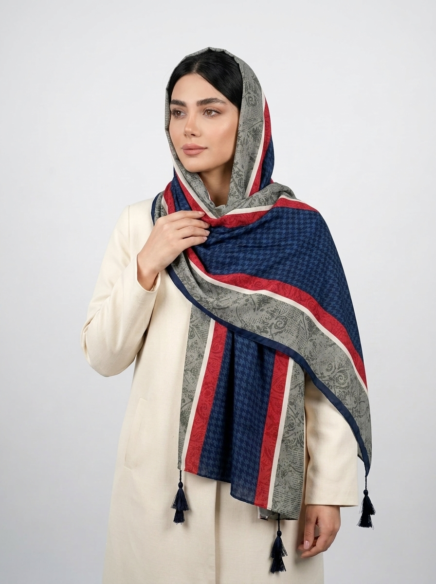 شال نخي کد 45 - سرخ آبی - آبی - تصویر ۶