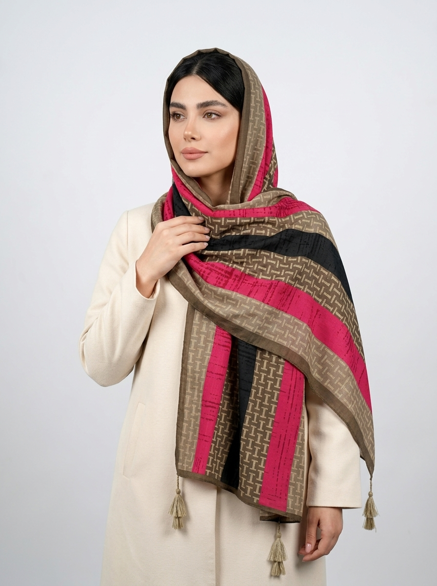 شال نخی طرح آی کد 485 - قرمز - تصویر ۴