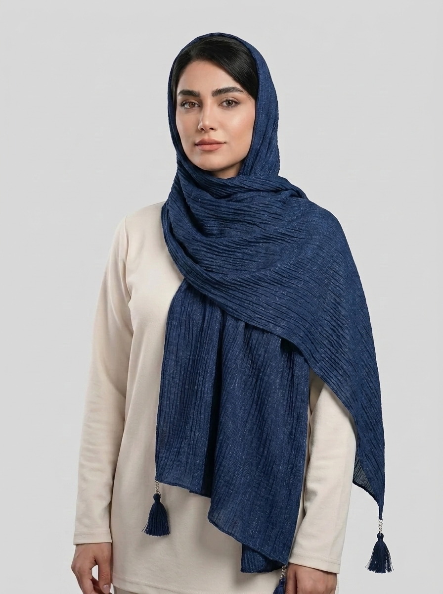 شال وارداتی پلیسه لمه دار کد 489 - نارنجی - تصویر ۳