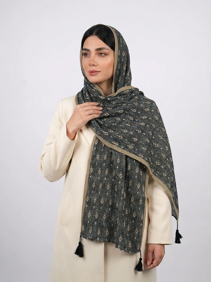 شال برشکا طرحدار کد 550 - سبز - تصویر ۵