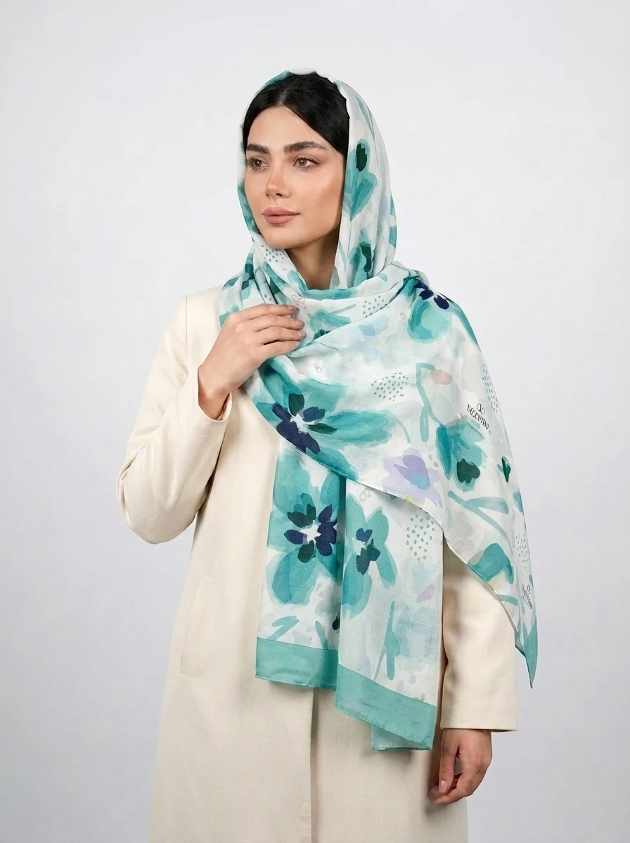 شال نخی آبرنگی طرح 2 کد 586 - آبی - تصویر ۴