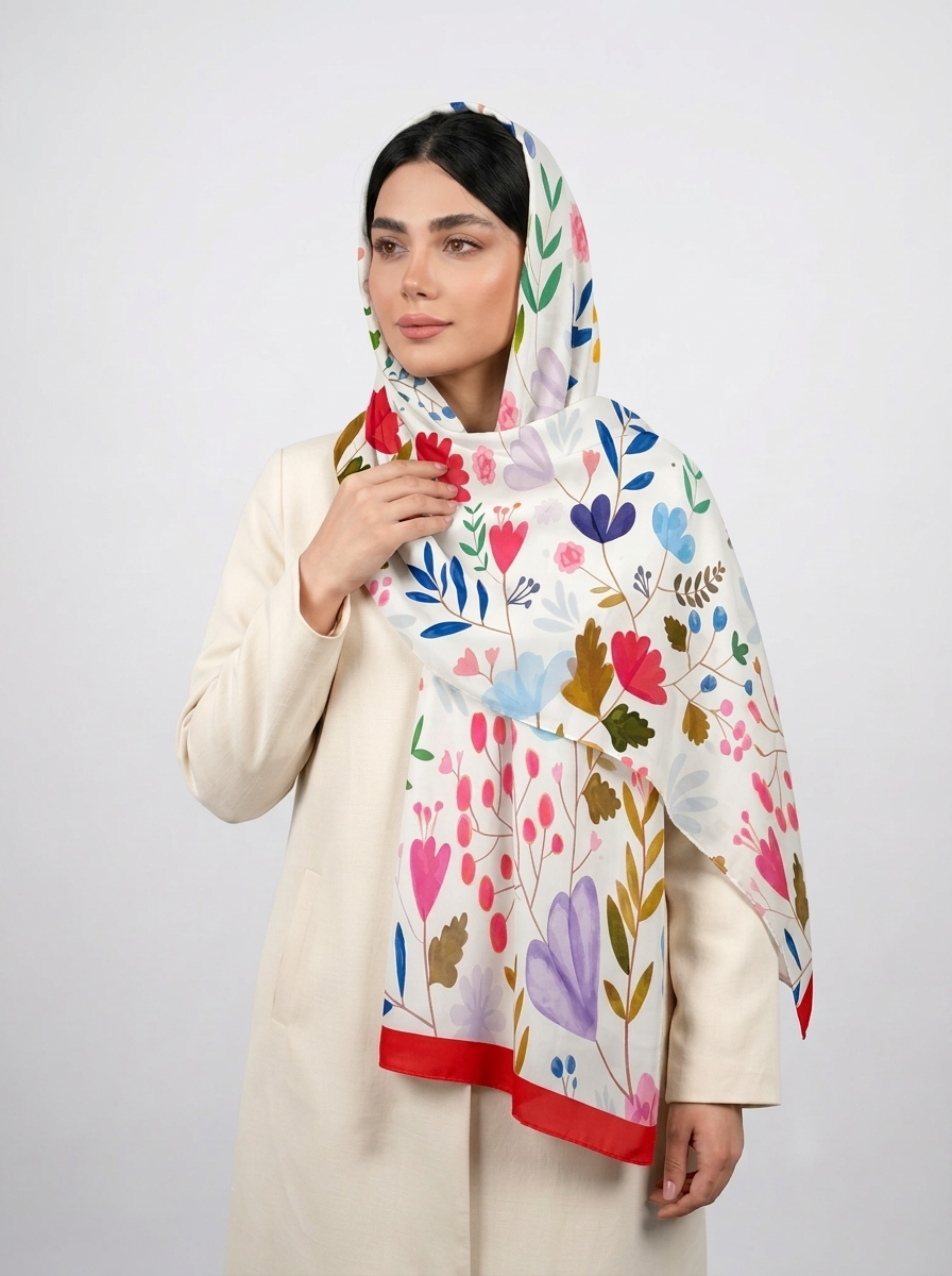 شال نخی آبرنگی طرح 3 کد 587 - قرمز - تصویر ۴