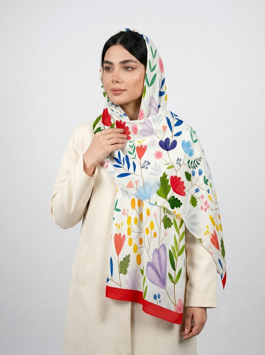 شال نخی آبرنگی طرح 3 کد 587 - قرمز - تصویر ۵
