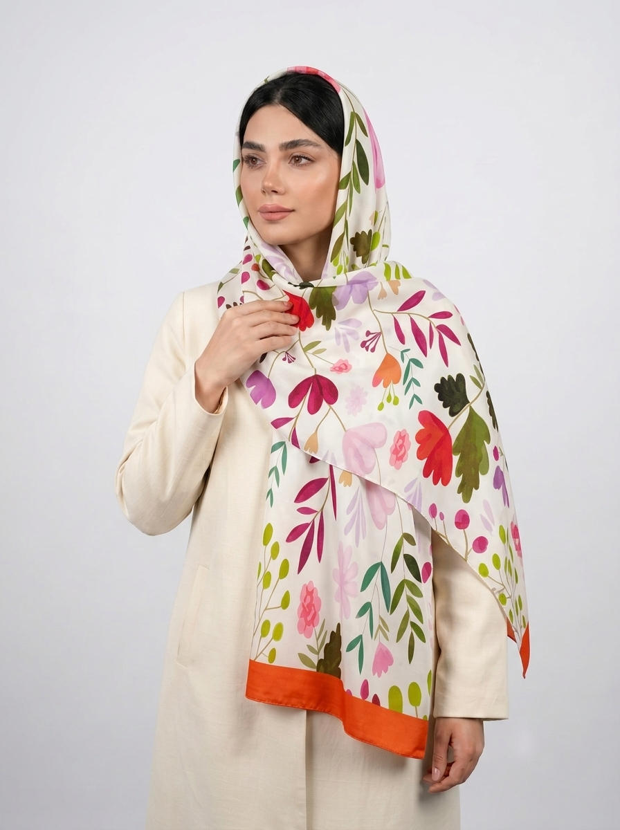 شال نخی آبرنگی طرح 3 کد 587 - قرمز - تصویر ۲