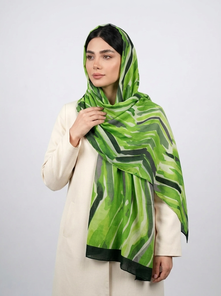 شال نخی آبرنگی طرح 4 کد 588 - سبز - تصویر ۴