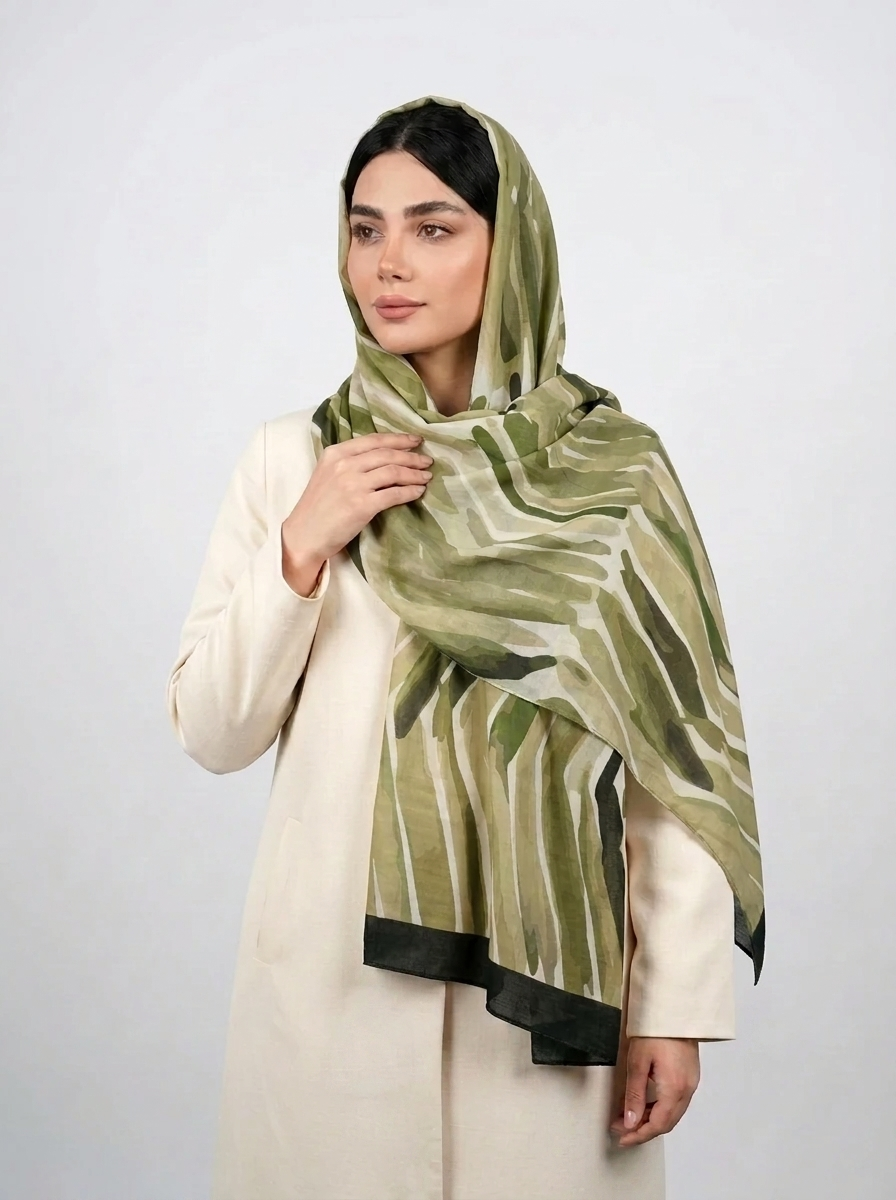 شال نخی آبرنگی طرح 4 کد 588 - سبز - تصویر ۵