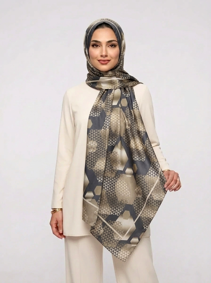 روسری نخی طرح دار کد 591 - آبی - تصویر ۵