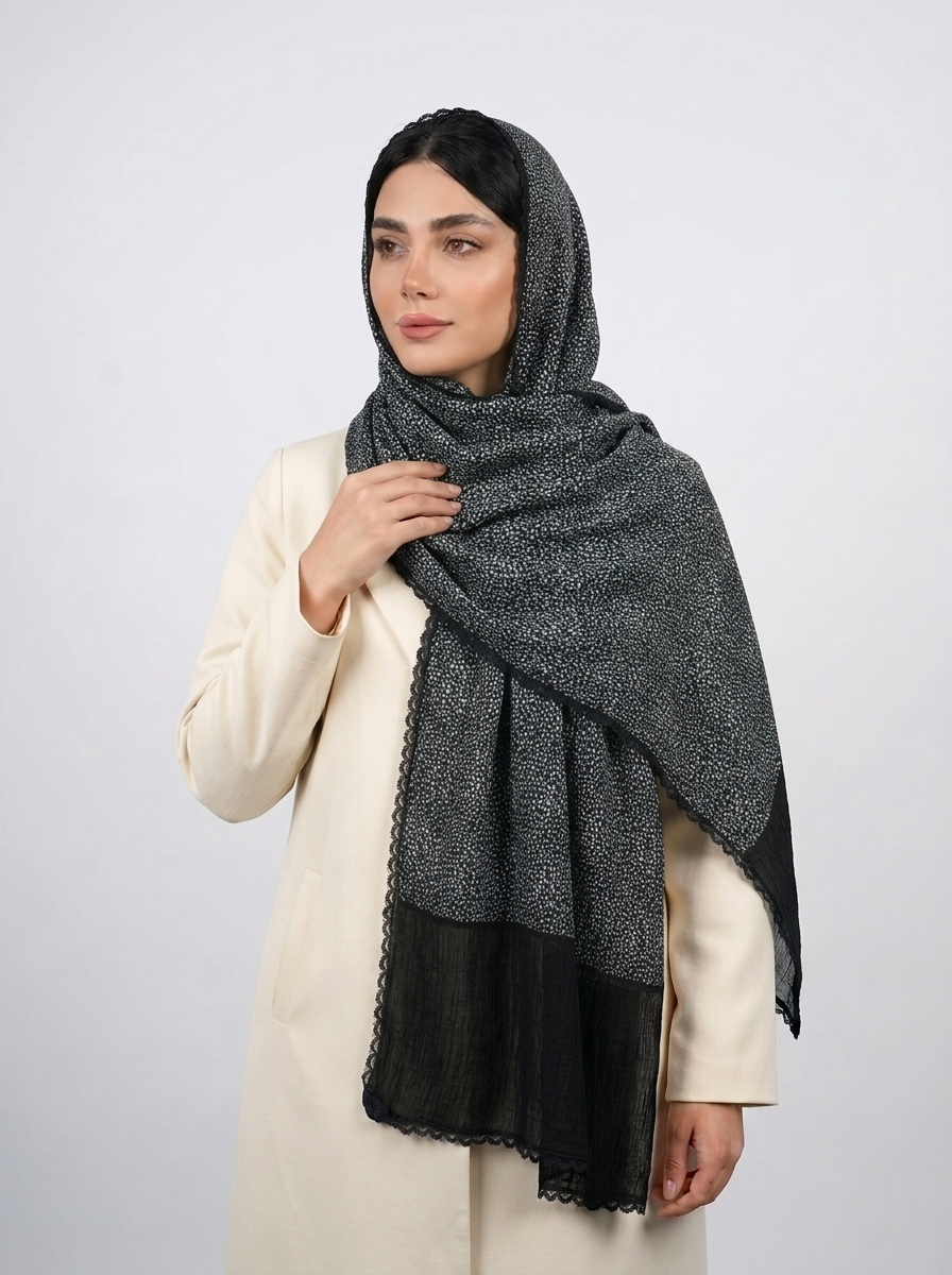 شال وارداتی طرح دار مشکی کد 611 - طرح 4 - تصویر ۴
