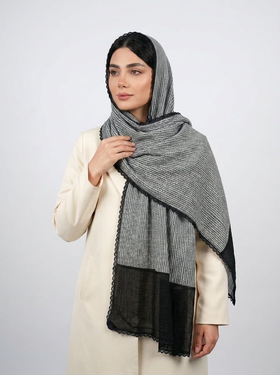شال وارداتی طرح دار مشکی کد 611 - طرح 4 - تصویر ۵