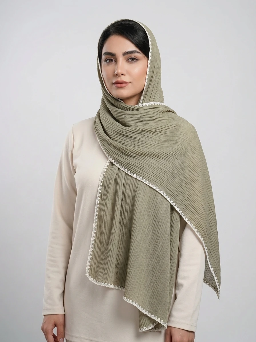 شال نخی دندون موشی کد 616 - زیتونی - تصویر ۲