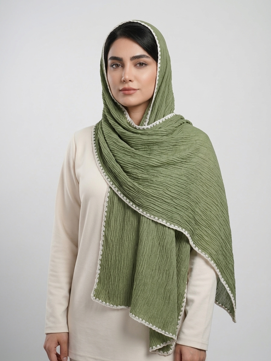شال نخی دندون موشی کد 616 - زیتونی - تصویر ۵
