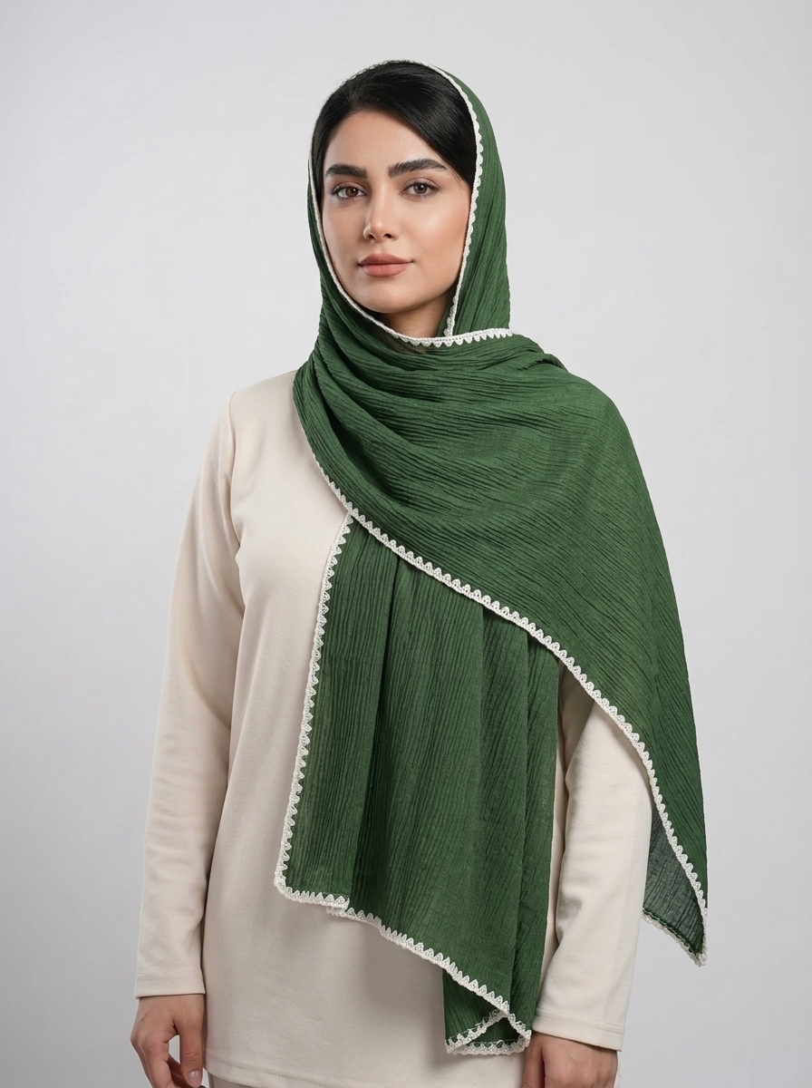 شال نخی دندون موشی کد 616 - زیتونی - تصویر ۴